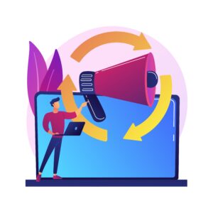 A speaker with a reverse sign showing that retargeting is one of the top digital marketing strategies for startups