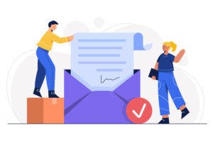 Two people building an email